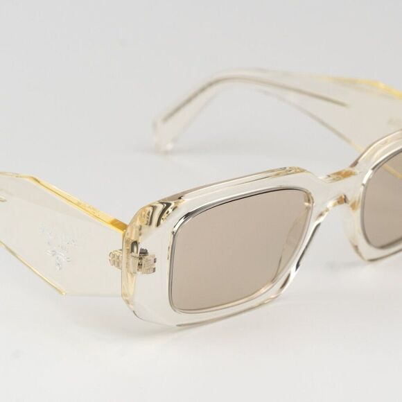 NEW Prada PR17WS 19X30N Transparent Champagne Mirror Rectangle Sunglasses - Picture 8 of 11